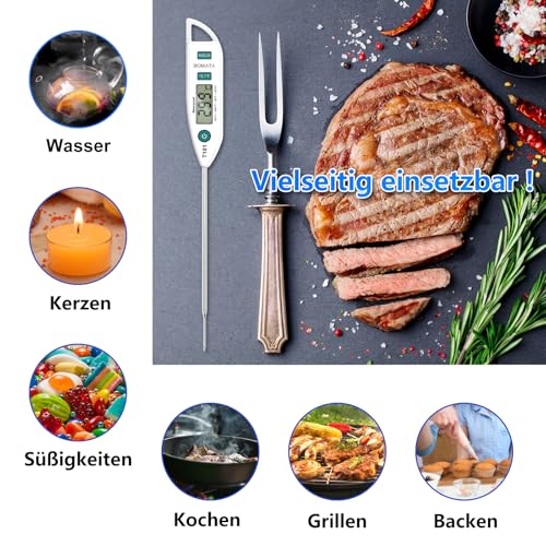 BOMATA IPX7 Wasserdichtes Lebensmittelthermometer für Kochen und Grillen – Sofort ablesbar mit langer Sonde!