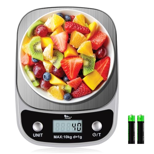 Himaly 5KG Digitale Küchenwaage aus Edelstahl mit Abnehmbarer Schüssel für Backen und Kochen, Tara-Funktion und LCD-Disp