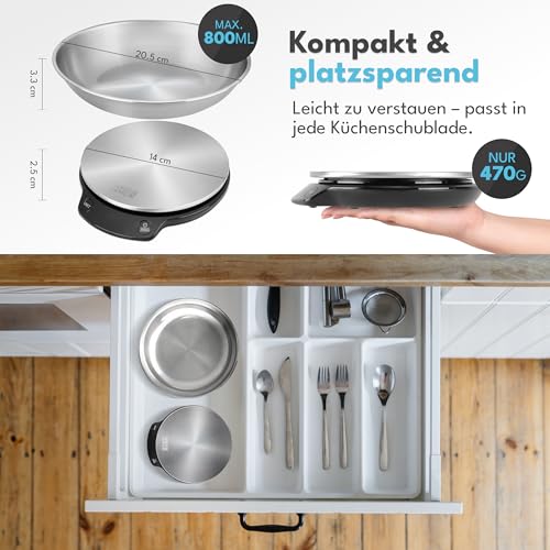 LEBENLANG Küchenwaage mit Schüssel – Digitale Waage bis 5 kg, ideal fürs Backen in der Küche