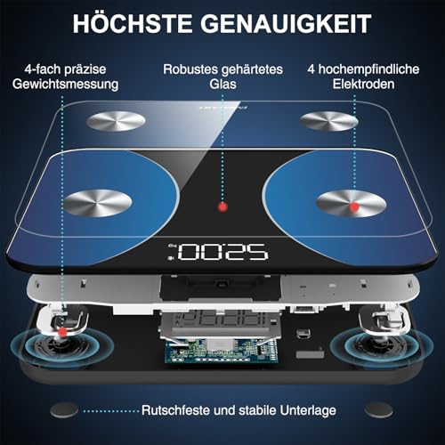 INSMART Bluetooth Personenwaage Digital – Präzise Körperfettwaage für Fitness Tracking zu Hause!