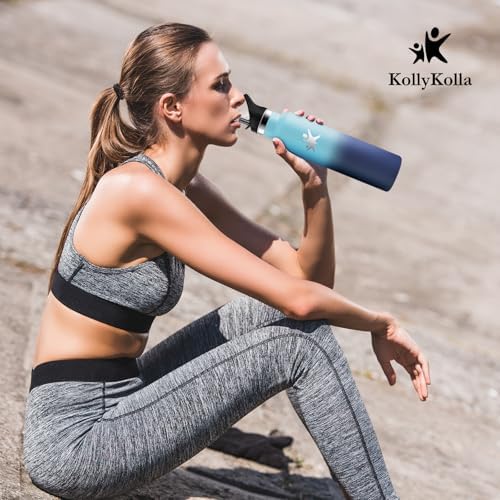 KollyKolla Edelstahl Trinkflasche 1L – Auslaufsichere, BPA-freie Thermoskanne mit Strohhalm für Sport & Reisen
