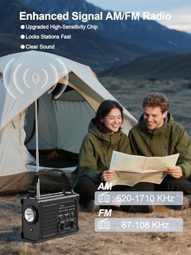 ROCAM Notfallradio 12000mAh - Tragbares Kurbelradio mit Solarpanel & LED für Camping & Notfälle