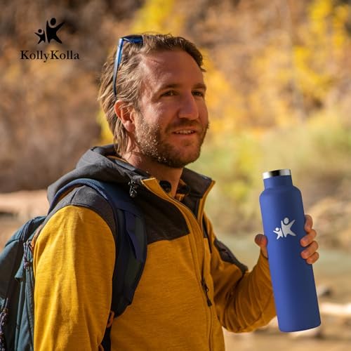 KollyKolla Edelstahl Trinkflasche 1L – Auslaufsichere, BPA-freie Thermoskanne mit Strohhalm für Sport & Reisen