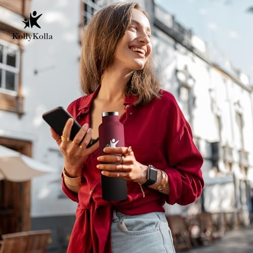 KollyKolla Edelstahl Trinkflasche 1L – Auslaufsichere, BPA-freie Thermoskanne mit Strohhalm für Sport & Reisen