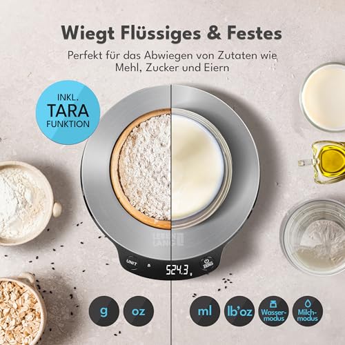 LEBENLANG Küchenwaage mit Schüssel – Digitale Waage bis 5 kg, ideal fürs Backen in der Küche