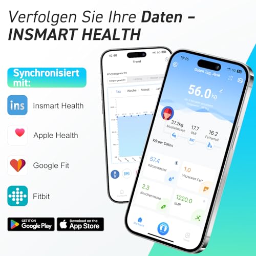INSMART Bluetooth Personenwaage Digital – Präzise Körperfettwaage für Fitness Tracking zu Hause!