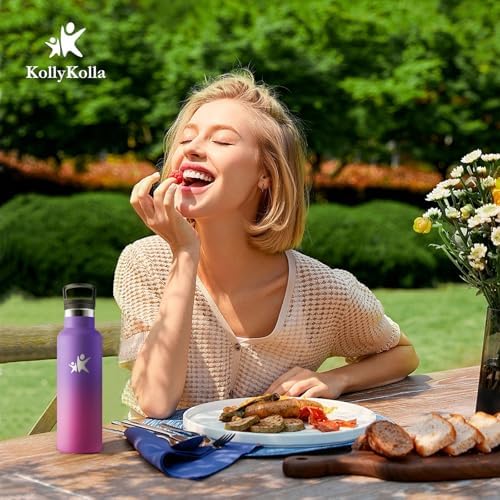 KollyKolla Edelstahl Trinkflasche 1L – Auslaufsichere, BPA-freie Thermoskanne mit Strohhalm für Sport & Reisen