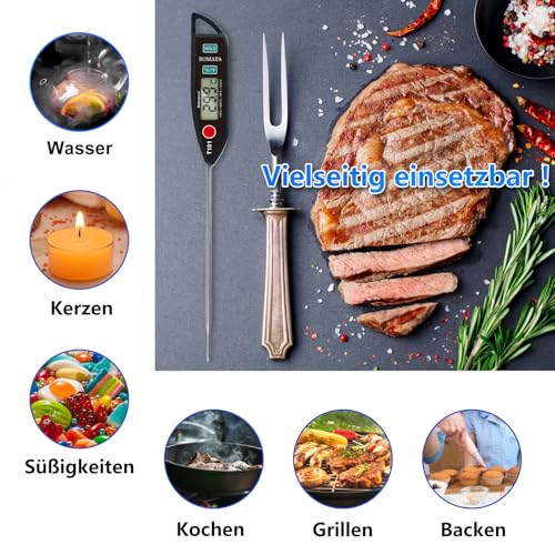 BOMATA IPX7 Wasserdichtes Lebensmittelthermometer für Kochen und Grillen – Sofort ablesbar mit langer Sonde!