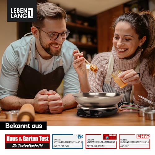 LEBENLANG Küchenwaage mit Schüssel – Digitale Waage bis 5 kg, ideal fürs Backen in der Küche
