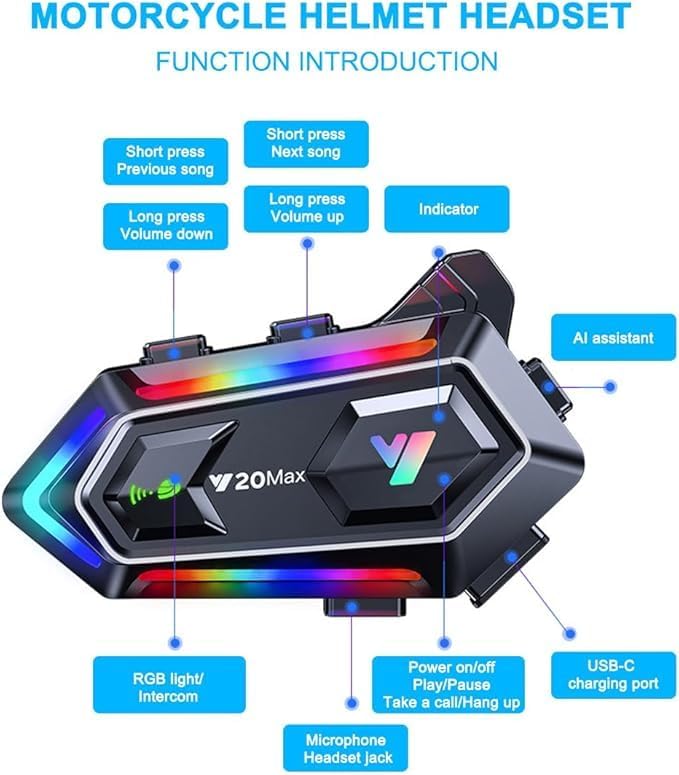 Motorradhelm Lautsprecher Bluetooth Headset – Wasserdichtes Hi-Fi Kommunikationssystem für alle Helme mit 1000 mAh Akku