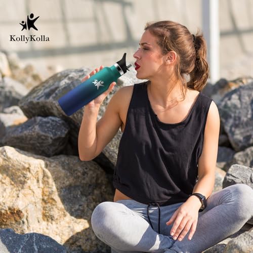 KollyKolla Edelstahl Trinkflasche 1L – Auslaufsichere, BPA-freie Thermoskanne mit Strohhalm für Sport & Reisen