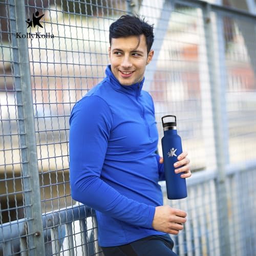 KollyKolla Edelstahl Trinkflasche 1L – Auslaufsichere, BPA-freie Thermoskanne mit Strohhalm für Sport & Reisen