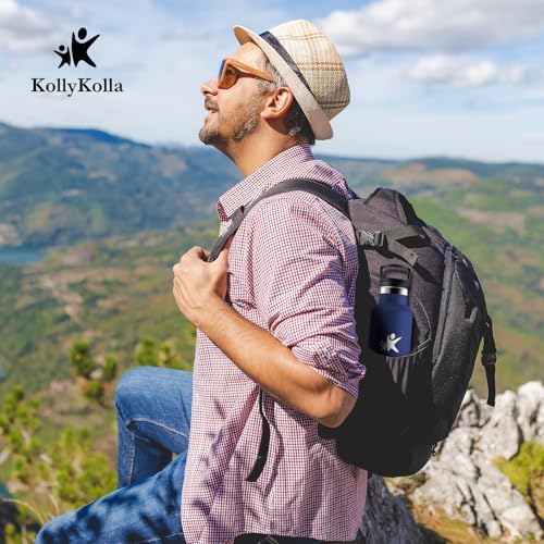 KollyKolla Edelstahl Trinkflasche 1L – Auslaufsichere, BPA-freie Thermoskanne mit Strohhalm für Sport & Reisen