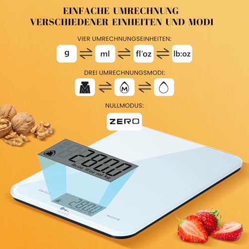 Himaly 5KG Digitale Küchenwaage aus Edelstahl mit Abnehmbarer Schüssel für Backen und Kochen, Tara-Funktion und LCD-Disp