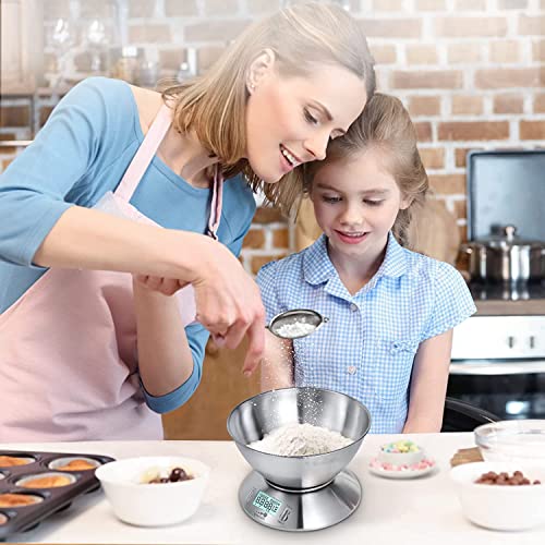 Himaly 5KG Digitale Küchenwaage aus Edelstahl mit Abnehmbarer Schüssel für Backen und Kochen, Tara-Funktion und LCD-Disp