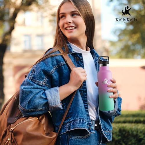 KollyKolla Edelstahl Trinkflasche 1L – Auslaufsichere, BPA-freie Thermoskanne mit Strohhalm für Sport & Reisen