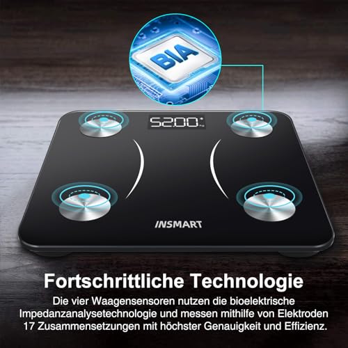 INSMART Bluetooth Personenwaage Digital – Präzise Körperfettwaage für Fitness Tracking zu Hause!