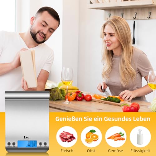 Himaly 5KG Digitale Küchenwaage aus Edelstahl mit Abnehmbarer Schüssel für Backen und Kochen, Tara-Funktion und LCD-Disp