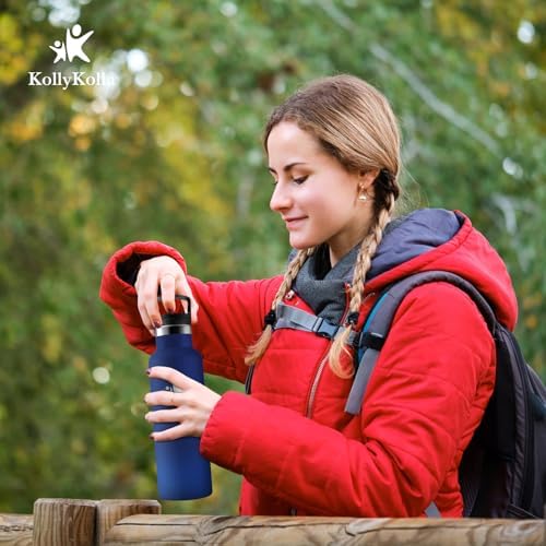 KollyKolla Edelstahl Trinkflasche 1L – Auslaufsichere, BPA-freie Thermoskanne mit Strohhalm für Sport & Reisen