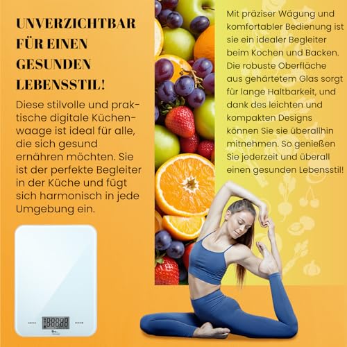 Himaly 5KG Digitale Küchenwaage aus Edelstahl mit Abnehmbarer Schüssel für Backen und Kochen, Tara-Funktion und LCD-Disp