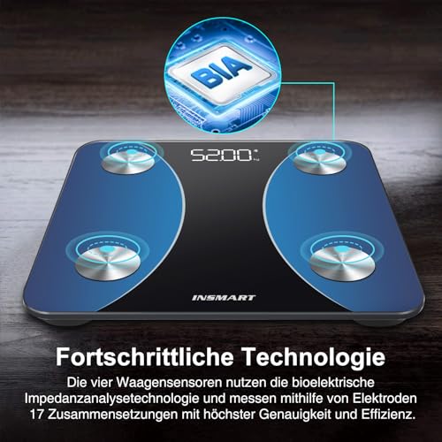 INSMART Bluetooth Personenwaage Digital – Präzise Körperfettwaage für Fitness Tracking zu Hause!