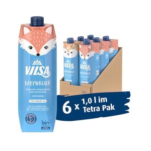 VILSA Babywasser Naturelle Bio – Natürliches Trinkwasser für Babys, ideal für zuhause & unterwegs, 6 x 1,00 l Tetra Pak